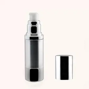 Logam selubung perak berkilau untuk kosmetik, botol tanpa udara aluminium 15ml/30ml/50ml/60ml/80ml/100ml/120ml
