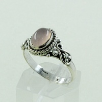 Pretty-Anillo de Plata de Ley 925 con piedra de cuarzo rosa, joyería India