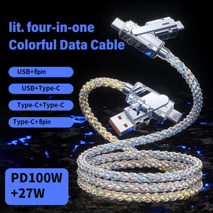 4-Trong-1 100W Nhôm Hợp Kim Nhanh Chóng Sạc Cáp Dữ Liệu LED Ánh Sáng Silicone Sáng Bầu Không Khí Xe Hơi Thở Ánh Sáng 2 Phát Sáng LED - Product Image 2