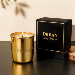 Vente en gros de pots à bougies en verre de luxe de haute qualité, 10 oz et 14 oz, avec placage or, pour la décoration de la maison, pots à bougies, porte-bougie - Product Image 4