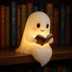 Nuove Idee Prodotto 2026: Decorazione Casa e Giardino, Lampada Fantasma Carino in Resina che Legge un Libro, Ornamento per Feste di Halloween - Product Image 3