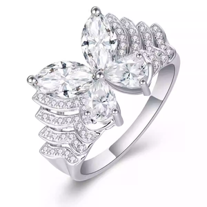 New 18K vàng đầy đủ canh tác kim cương nhẫn của phụ nữ tùy chỉnh đầy đủ kim cương chồng chéo năng động bướm Nhẫn cưới - Product Image 1