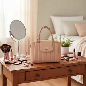 Bolsa de Maquillaje para Mujer Fana Kaira, Tamaño Mediano, Asa Trenzada, Almacenamiento de Cosméticos, Estilo Elegante, Microfibra, Cuero Sintético - Product Image 2