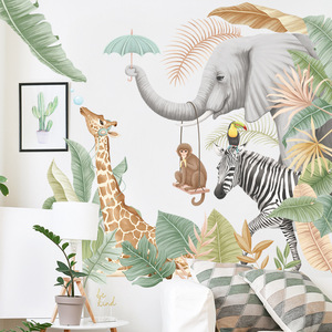 Adesivi Murali Animali Safari <span class=keywords><strong>per</strong></span> Cameretta Bambini, Elefante Giraffa Zebra in Vinile Acquerello Rimovibile Impermeabile Decorazione Asilo Nido - Product Image 3