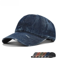 Casquette de baseball vintage en jean vieilli avec patch brodé New York, ajustable, en coton lavé, style Dad Hat avec trou, pour hommes et femmes