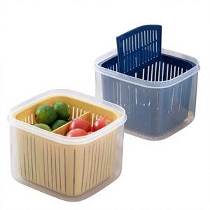 2 Grids Food Fruits Vegetables Storage Box Kitchen <b>Ginger</b> Garlic Box with Drain Basket for Kitchen <b>Fresh</b>-keeping Food Storage1P - Product Image 1