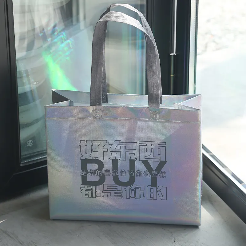 Fabriek Recyclebaar Custom Logo Gedrukt Hologram Gelamineerd Custom Papier Winkelen Pp Non Woven Tas Voor Gift