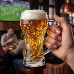 Chope à bière en verre gaufré minimaliste moderne avec poignée, tasse de football pour la maison, les bars sportifs, les pubs, les cadeaux et souvenirs de fête - Product Image 3