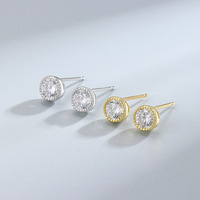 Anting-anting stud solitaire bezel bulat klasik berlapis emas Vermeil perak sterling 925, anting-anting stud klasik perak sterling
