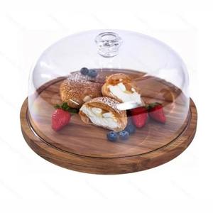 La base cylindrique en bois du présentoir à desserts et gâteaux est amovible et est livrée avec un couvercle transparent. - Product Image 4