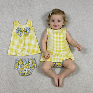 New Girls Casual Boutique 2 Piece Summer Outfits Clothes Gingham Sleeveless Top and Floral Bloomer Set with <b>Big</b> <b>Bow</b> - Product Image 1