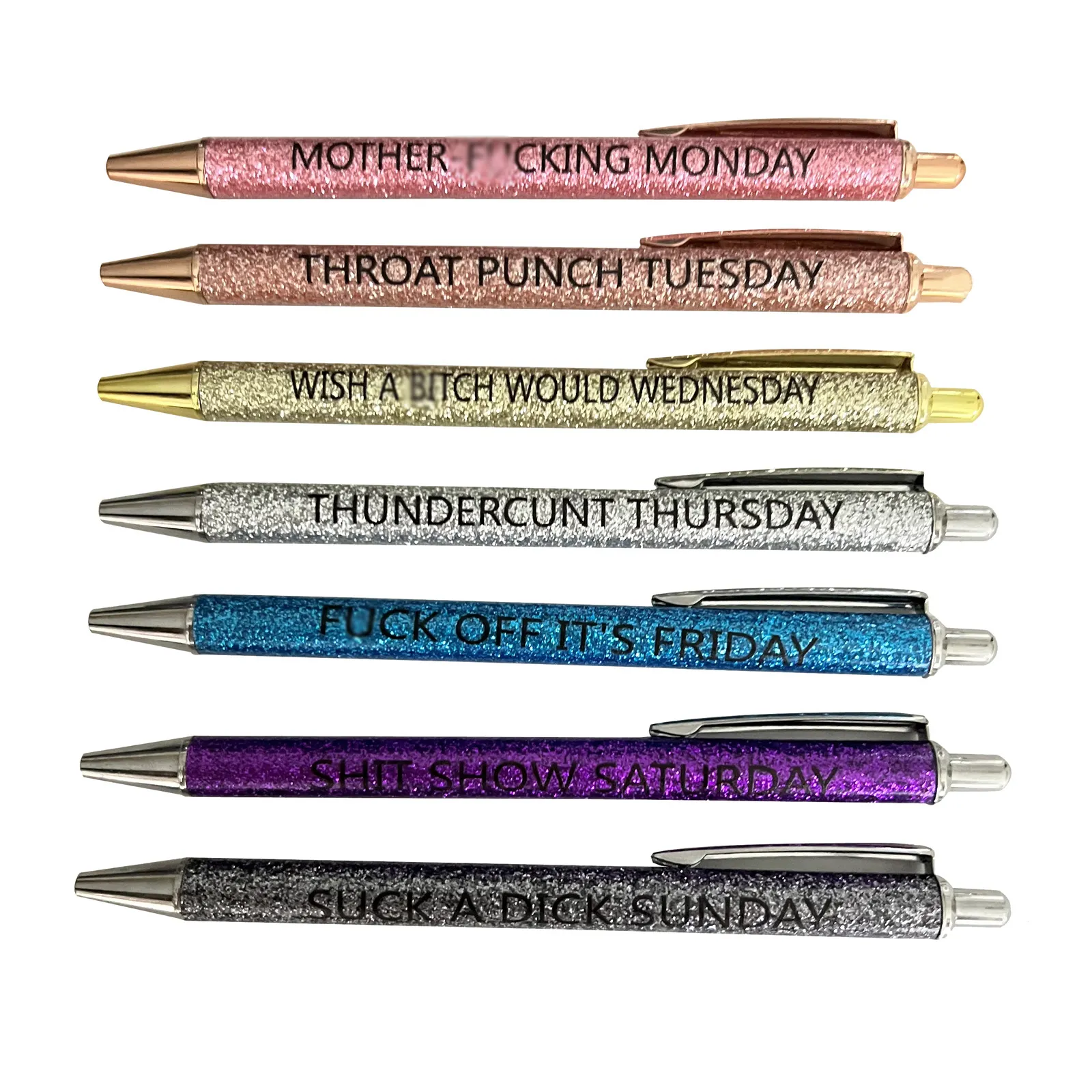 7 adet haftalık Bling komik kalemler yemin kelime günlük kalem seti hafta içi Vibes Glitter kalem seti hediyeler