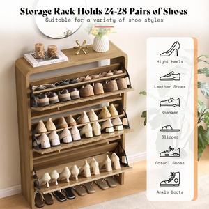 Meuble à <span class=keywords><strong>chaussures</strong></span> autoportant en chêne naturel cannelé avec 3 tiroirs basculants et étagère réglable pour entrée et couloir - Product Image 6