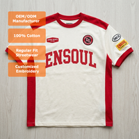 T-shirt en jersey de coton épais 240 GSM avec logo personnalisé, style vintage, blocs de couleur, pour homme, style sport, patchwork, manches courtes