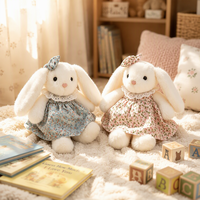 Peluche Lapin en Robe Florale à Longues Oreilles et Col en Dentelle, Super Douce, Anti-Stress, en Coton PP Brodé et Maille, Unisexe