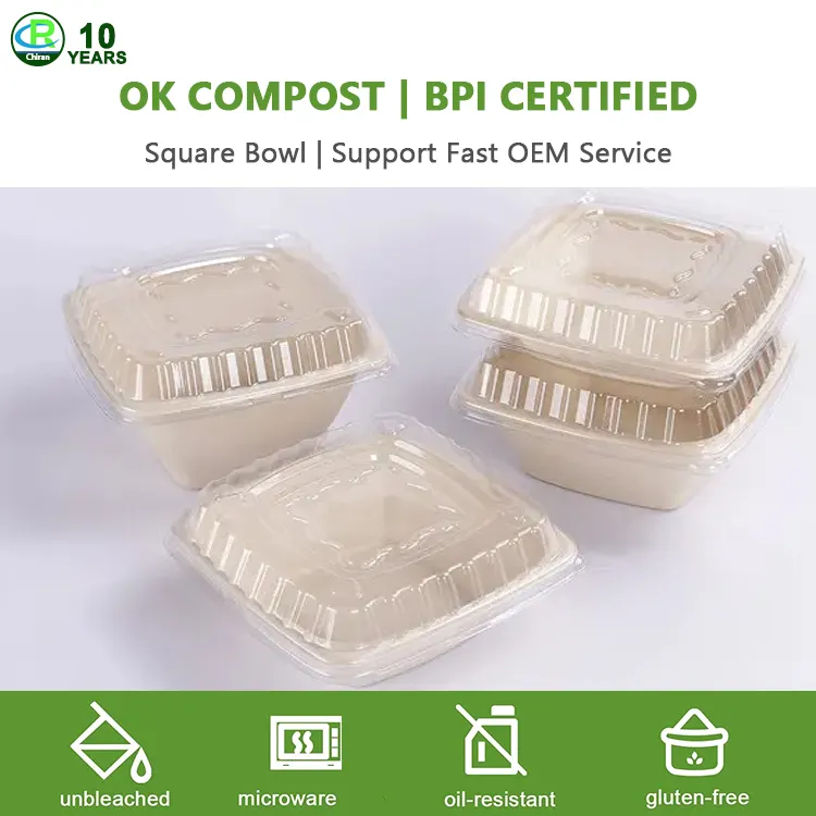 Custom Sugarcane Bagasse Fibre Food Packaging Take out Bowls Bio Eco Friendly Disposable Biodegradable Salad Soup Tableware