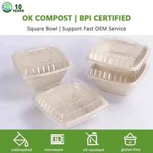 Custom Sugarcane Bagasse Fibre Food Packaging Take Out Bowls Bio Eco Friendly Disposable Biodegradable Salad Soup Tableware