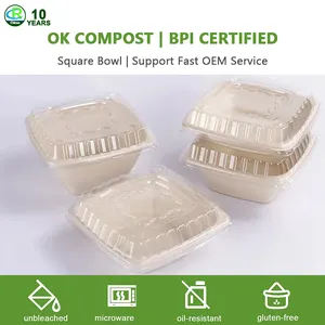 Benutzer definierte Zuckerrohr Bagasse Faser Lebensmittel verpackung herausnehmen Schalen Bio Eco Friendly Einweg Biologisch abbaubare Salats uppe Geschirr