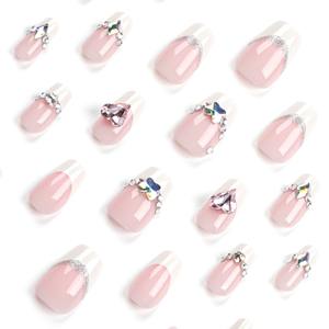 12 faux ongles en acrylique style français romantique, demi-couverture, forme amande, personnalisables, couleur bonbon - Product Image 3