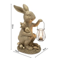 Maßgefertigte Großhandels-Harzfigur Hase mit Karotte und Laterne, Solarleuchte, Gartendekoration, Outdoor-Figur, Souvenir