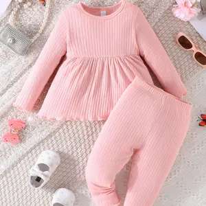 wholesale Clothes Suits Baby Girls sweet fashion toddlers Long sleeved Pink ruffled top+pants children's clothes kids outfits