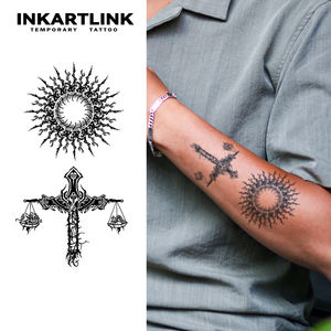 INKARTLINK Pegatina de tatuaje para el cuerpo, diseño de Balanza de la Justicia, resistente al agua, ecológica, de larga duración (15 días), a granel - Product Image 1