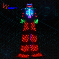Uniseks nirkabel DMX 512 LED kontrol Mad Max Stilt Walkers kostum bercahaya LED ajaib DC 5V bermain kostum api setelan uniseks