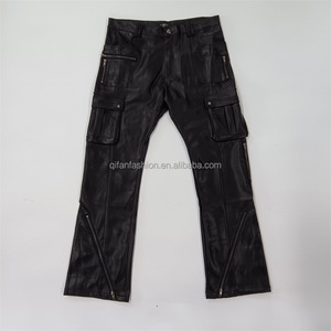 Pantalones de campana personalizados con cremallera lateral acampanados de cuero <span class=keywords><strong>Cargo</strong></span> pantalones de motocicleta para hombres - Product Image 2