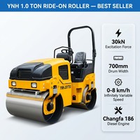 Mini-compacteur vibrant routier de 1 tonne, compresseur d'asphalte hydraulique à double tambour, rouleau tandem pour la réparation des allées, des trottoirs et des chemins