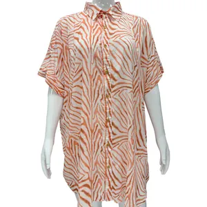 Manufactory Wholesale Custom Print Floral Button Down Hawaiian Aloha Beach Dress For Women