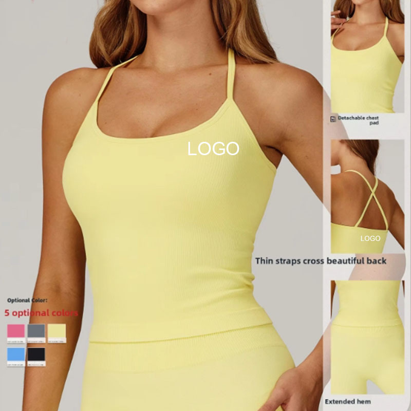 Seamless Cross-Border New Yoga Vest Thin Strap Cross Back Sports Bra Outdoor Running Fitness Breathable Spandex/Nylon Skinny Fit