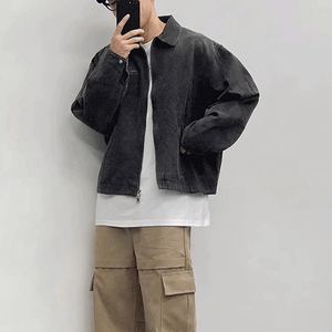 Clothing Manufacturer Custom Wholesale Streetwear Vintage Washed Distressed Ripped Cropped Detroit <strong>Work</strong> <strong>Jacket</strong> - Product Image 3