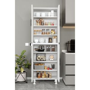Armoire de cuisine modulaire blanche moderne à 4 portes, armoire de rangement multifonctionnelle avec étagères - Product Image 5
