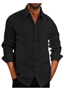 High Quality <strong>Men's</strong> Cotton Linen Blend Shirt With Solid Colored Long Sleeved Button <strong>Men's</strong> Linen Shirt - Product Image 4