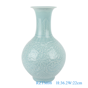 RZTM09 cristallo smaltato <span class=keywords><strong>ombra</strong></span> cielo ciano <span class=keywords><strong>vaso</strong></span> in ceramica peonia fiore avvolgimento intaglio forma irregolare <span class=keywords><strong>vaso</strong></span> di <span class=keywords><strong>fiori</strong></span> in porcellana - Product Image 2
