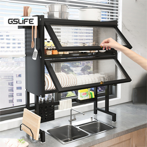 Boven Het Gootsteen Afdruiprek 2 Tier Groot Keukenafdruiprek Over Het Aanrecht Metalen Vaatdroogrek Met Kastdeur - Product Image 5
