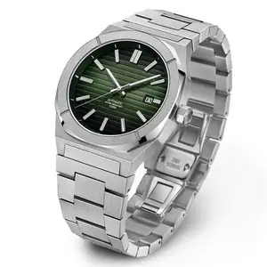 無料サンプル新しいデザインのメンズウォッチレトロラグジュアリーサファイア自動機械式時計グリーンルミナス腕時計