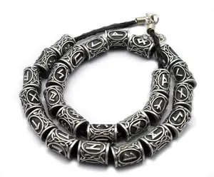 Groothandel 24 Stuks Een Set Van Viking Rune Baarden Grote Gat Kralen Vintage Kralen Voor Armband Maken