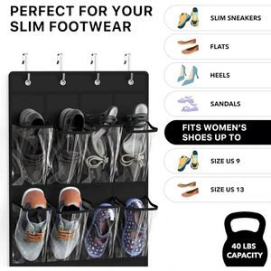 24 Pockets Crystal Clear PVC Over Door Shoe Organizer, Non-woven <b>Space</b> <b>Saving</b> Storage Rack Over the Door Shoe Organizer - Product Image 6