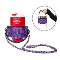 Manchon isotherme amovible en cuir PU matelassé avec poignée chaîne pour café, lait, thé et boissons chaudes