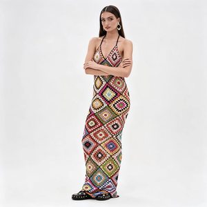 Vestidos Maxi <span class=keywords><strong>de</strong></span> Ganchillo sin Mangas para Mujer, Estilo <span class=keywords><strong>Abuela</strong></span>, Cuadrados, Largos, para la Playa - Product Image 1