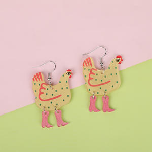 New-style Eco-friendly Acrylic Earrings - European and American Cartoon Colored Hen-shaped Earrings for Wholesale - Product Image 6