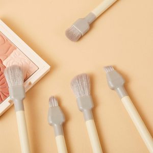 Ensemble de 7 pinceaux de maquillage beiges avec dessins imprimés, étiquette privée, manche de forme personnalisée, pinceaux cosmétiques doux en fibres synthétiques pour le visage - Product Image 4