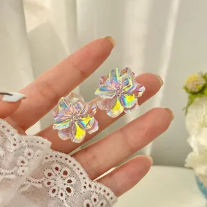 SM-33 mignon S925 broche femmes oreille bijoux usine douce résine Laser couleur fleur boucles d'oreilles pour les filles