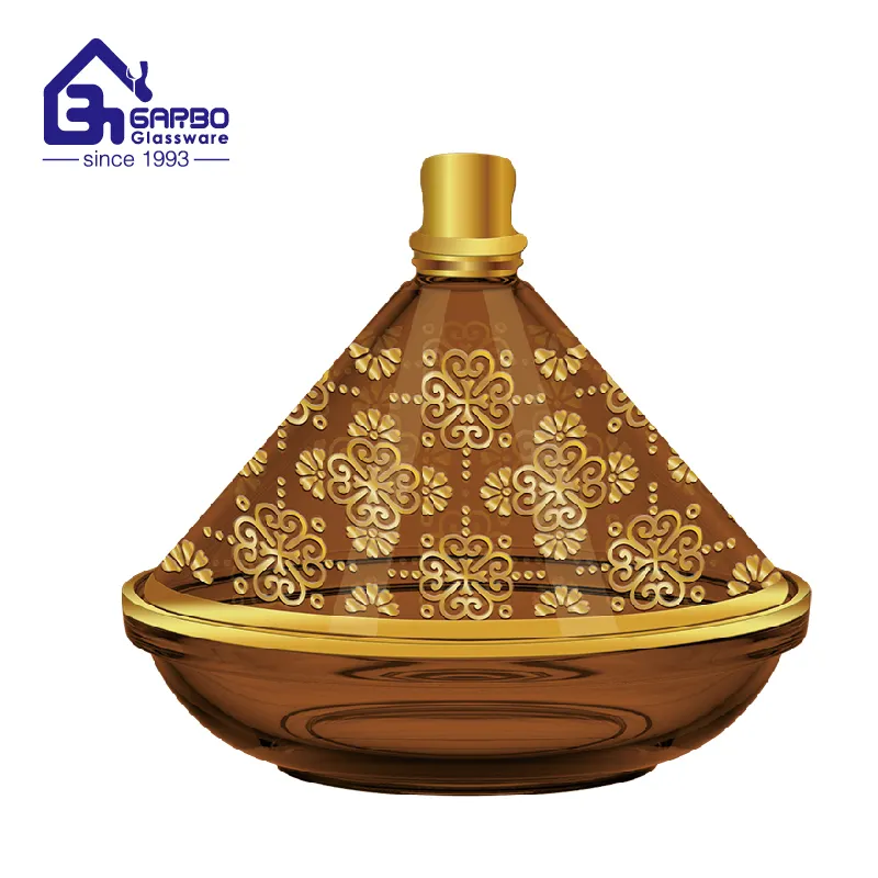 Morocco Arabic Style Gold Plating Glass Tajine Jar for Date Palm Serving New Design Color Luxury Vintage Candy Glass Tajine Pot