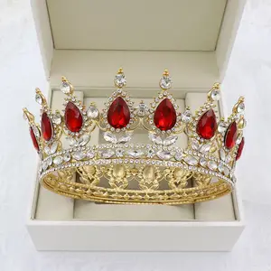 Couronne de princesse Baroque ronde en cristal, accessoires de cheveux de mariage, couronnes de bal, diadèmes de mariée