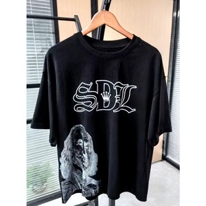 Camiseta Oversize de Algodón 100% para Hombre con Estampado de Diamantes de Imitación y Efecto Desgastado, Manga Corta, Lavado Ácido, Estilo Urbano, Colección Otoño - Product Image 5