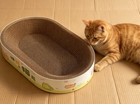 Griffoir pour chat en carton ondulé en forme de bateau ovale, motif chaton de dessin animé mignon, lit de repos pour chat à double usage, tapis de meulage des griffes, jouet pour chat