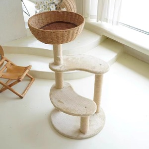 Minimalist <b>Cat</b> Tree with Sisal Wrapped Posts and Woven Basket <b>Top</b> for Indoor <b>Cats</b> - Product Image 4
