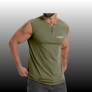 Débardeur Henley sans manches 100 % coton pour homme, coupe ajustée, patte de boutonnage, respirant, idéal pour la <span class=keywords><strong>gym</strong></span>, le fitness et le quotidien - Product Image 1